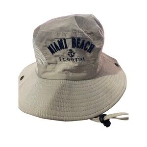 Miami Beach Florida Embroidered Boonie Sun Fishing Hat Beige Unisex One Size